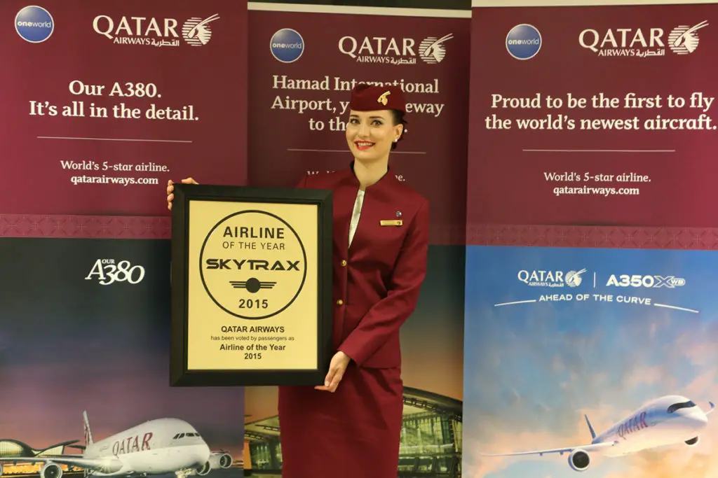 Svetlana with the award for Airline of the Year 2015 SKYTRAX