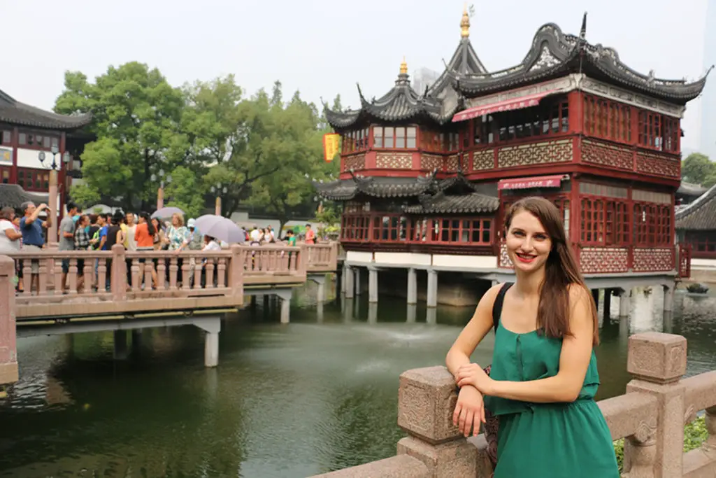 Svetlana Dimitrova in front Yu Garden (Yuyuan) in Shanghai, China