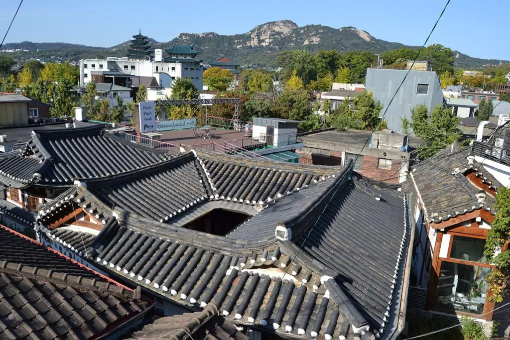 The view over the traditional Korean houses Hanok