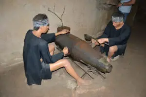 Enemy bombs being cut in half in Cu Chi Tunnels