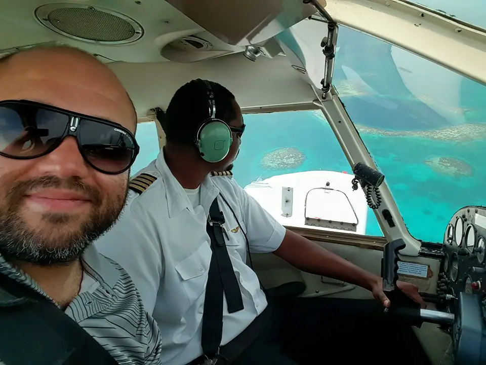 Flying over the Great Blue Hole in Belize